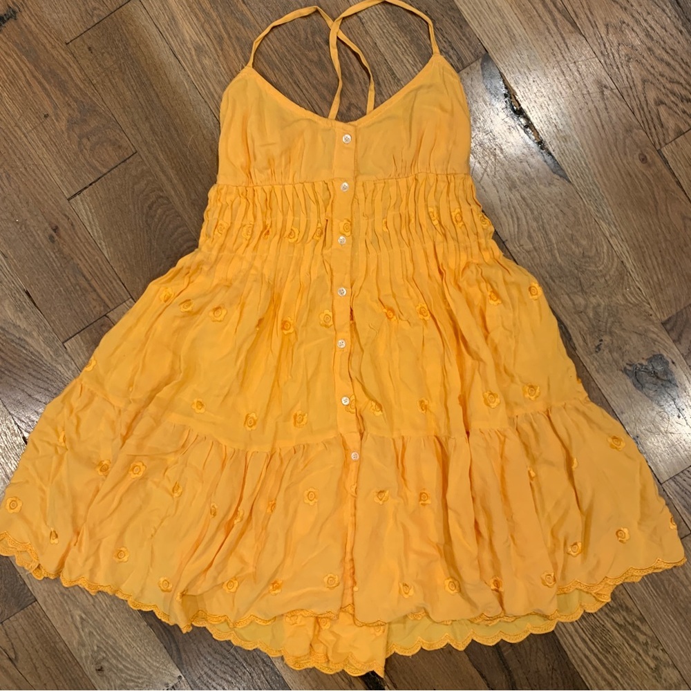 Urban Outfitters Yellow Tiered Mini Dress with Spaghetti Straps